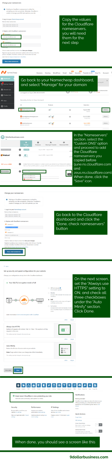 Change your DNS settings from Namecheap to Cloudflare - 9 dollar business